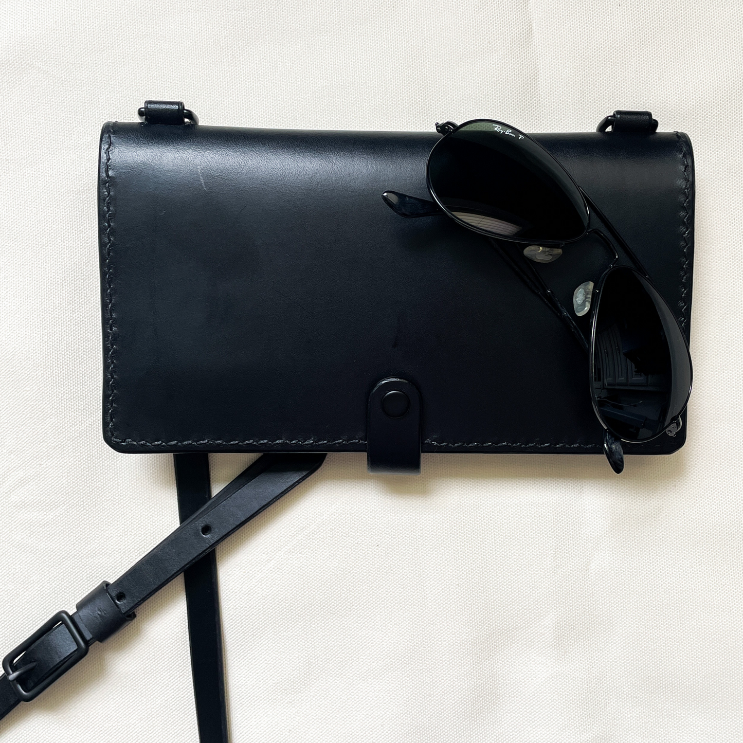 matte black leather crossbody wallet