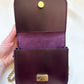 purple leather mini crossbody purse flat open view