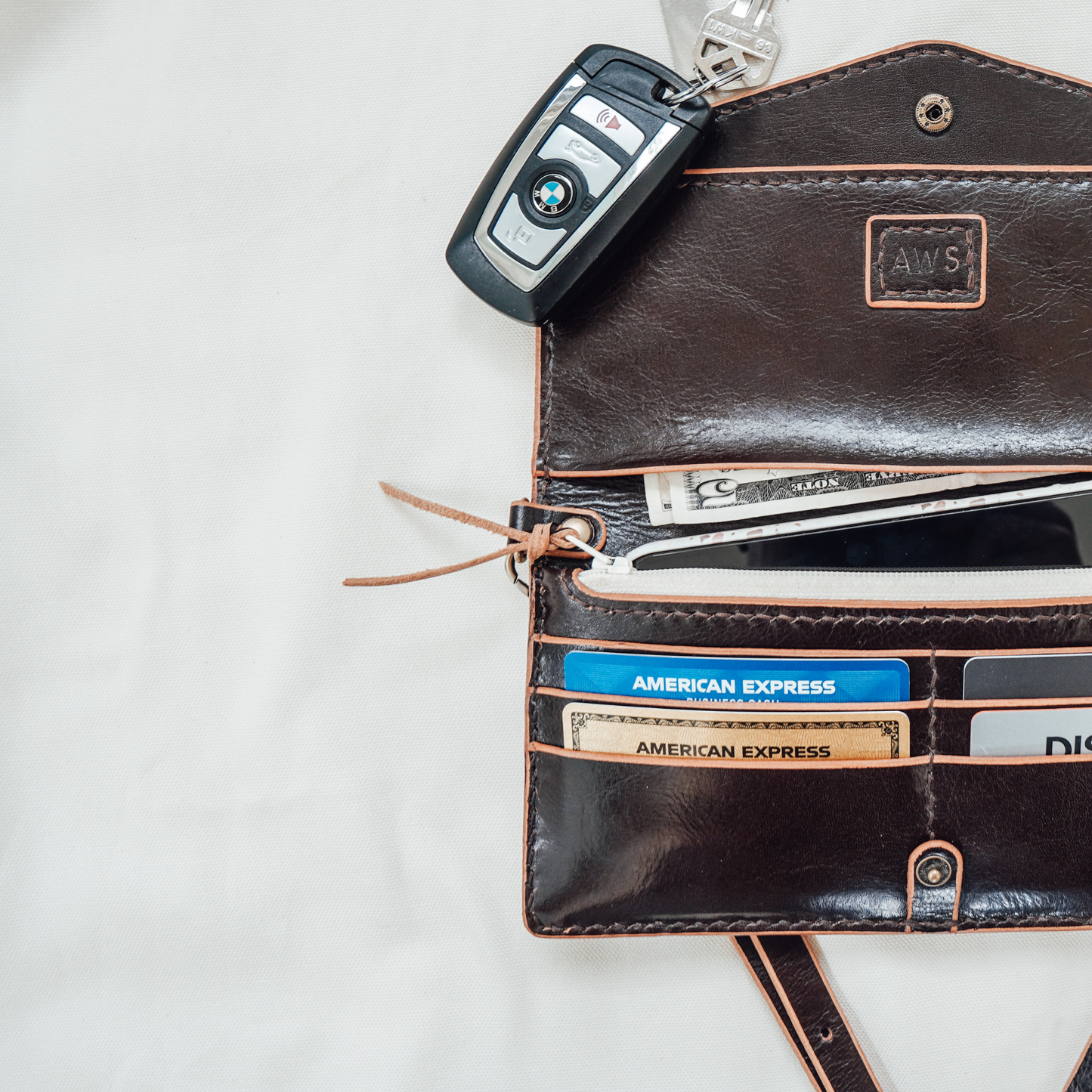 Leather crossbody wallet-dark brown-womens