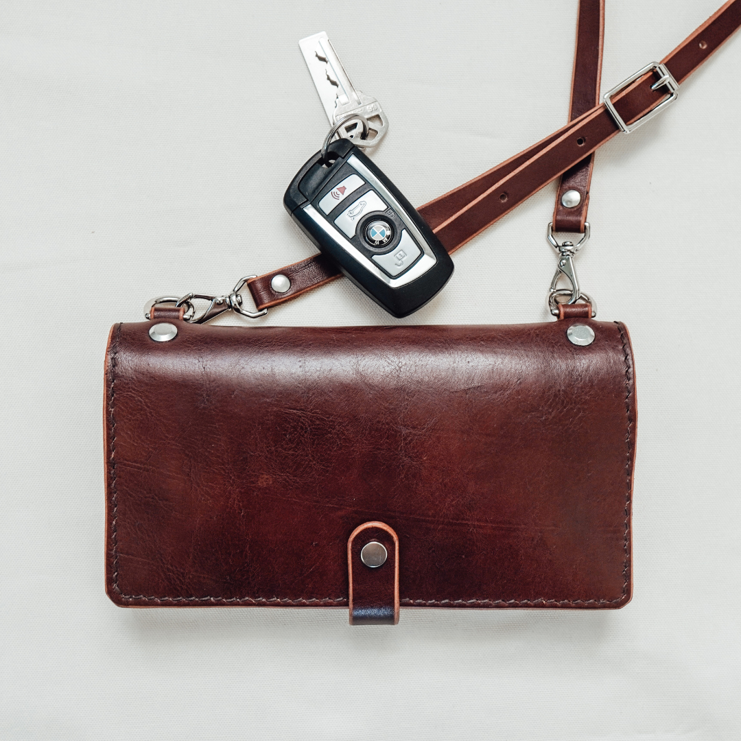 Leather Crossbody Wallet-Light Brown