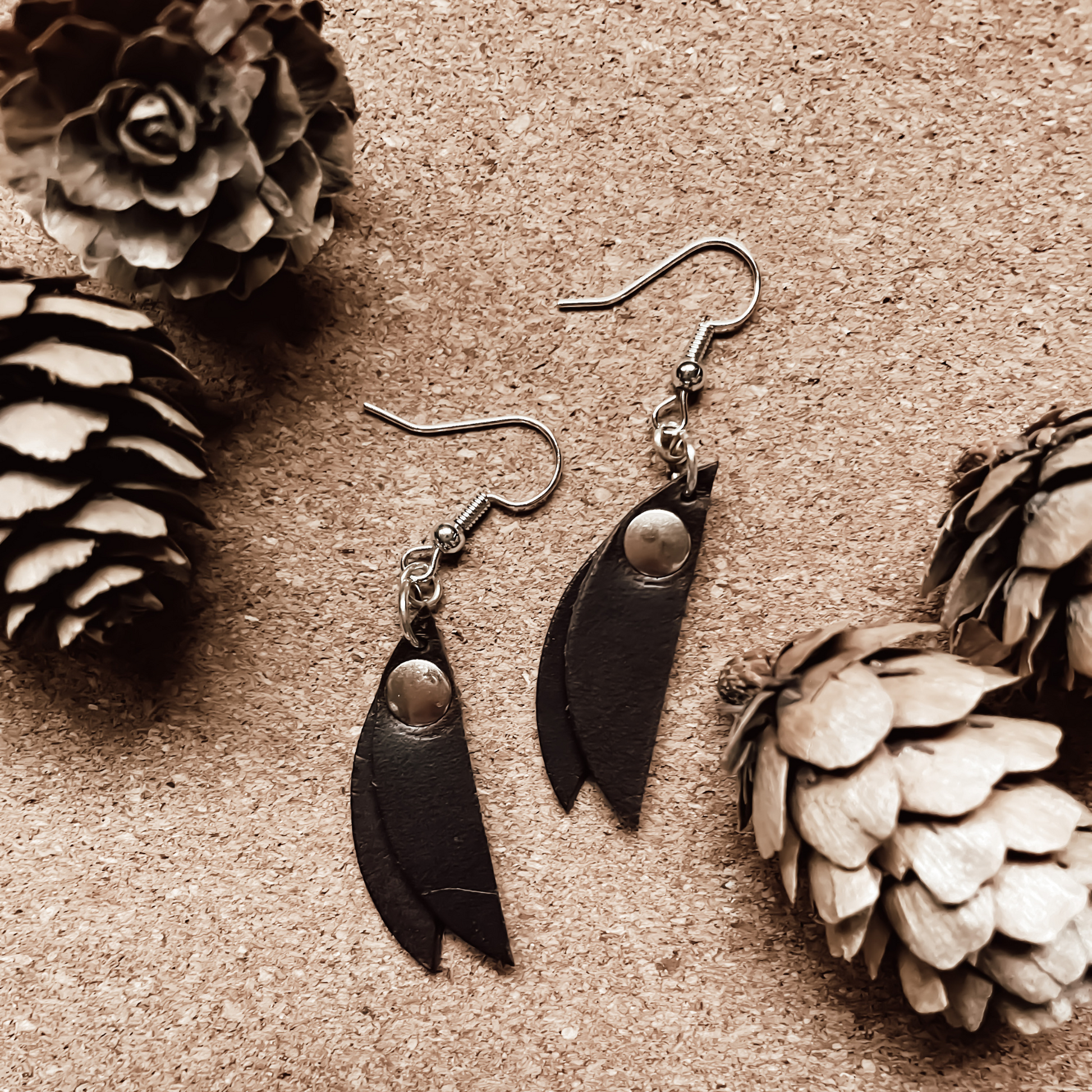 Leather Moon Earrings